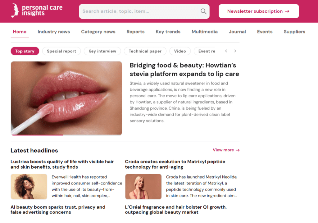 浩天的 SoPure&trade; 唇部护理创新获 Personal Care Insights 和 Cosmetics & Toiletries 专题报道